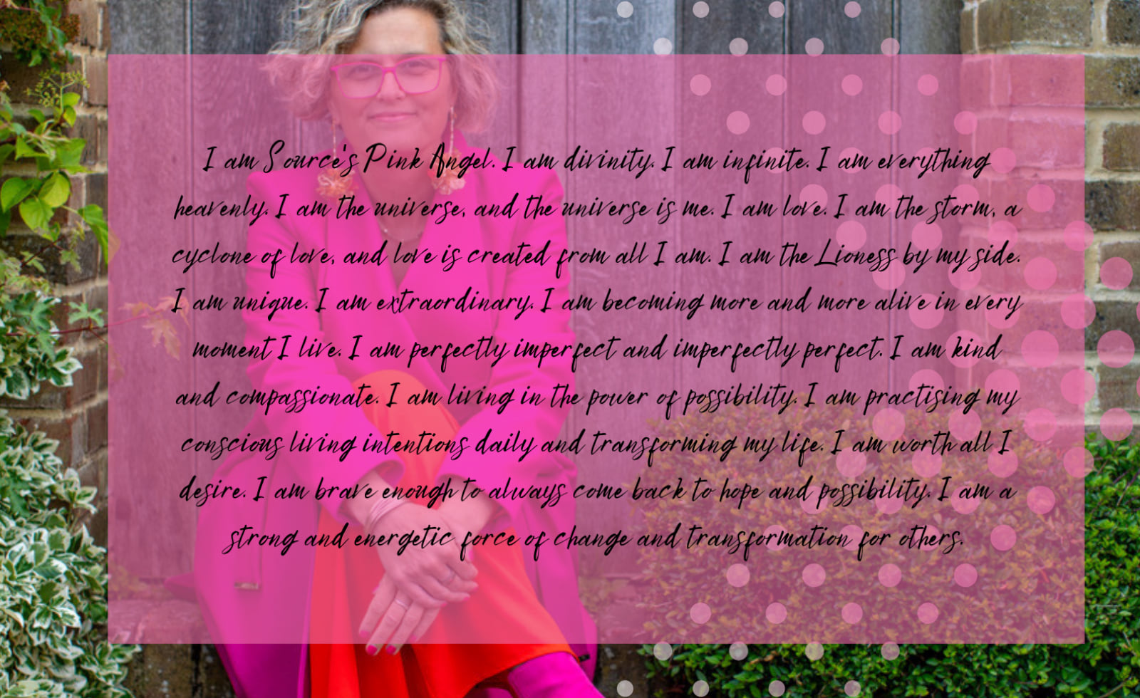 An image of Rebecca with the text overlay of her. personal declaration